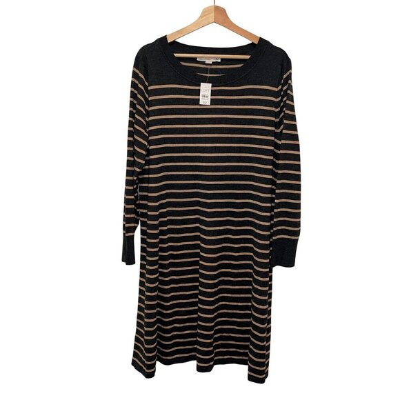 NWT Loft Striped Long Sleeve Cozy Sweater Dress Women's Plus Size 16/18 Stretcy - Picture 1 of 10